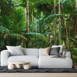 Rainforest Trees Wall Mural Peel and Stick Tropical Forest Wallpaper Bedroom Office Living Room Greenery Forest Wall Art Decor Nature Mural