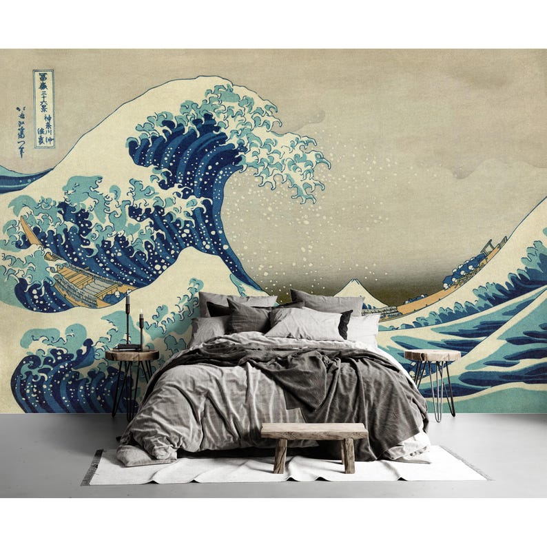Japanese Wallpaper The Great Wave off Kanagawa Wall Mural Peel and Stick Vintage Wallpaper Bedroom Living Room Japan Wall Decor image 2