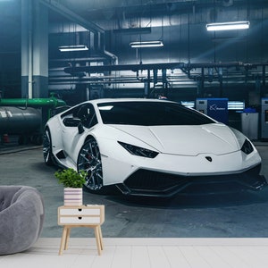 Lamborghini Mural Vinyl Wallpaper Peel and Stick Supercar Wall Mural Lambo Print Boy Room Wallpaper Garage Wallpaper Sports Car Wall Decal