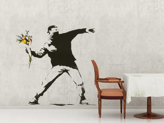 Flower Thrower Banksy Wall Decal Flower Chucker Rage By Banksy Etsy
