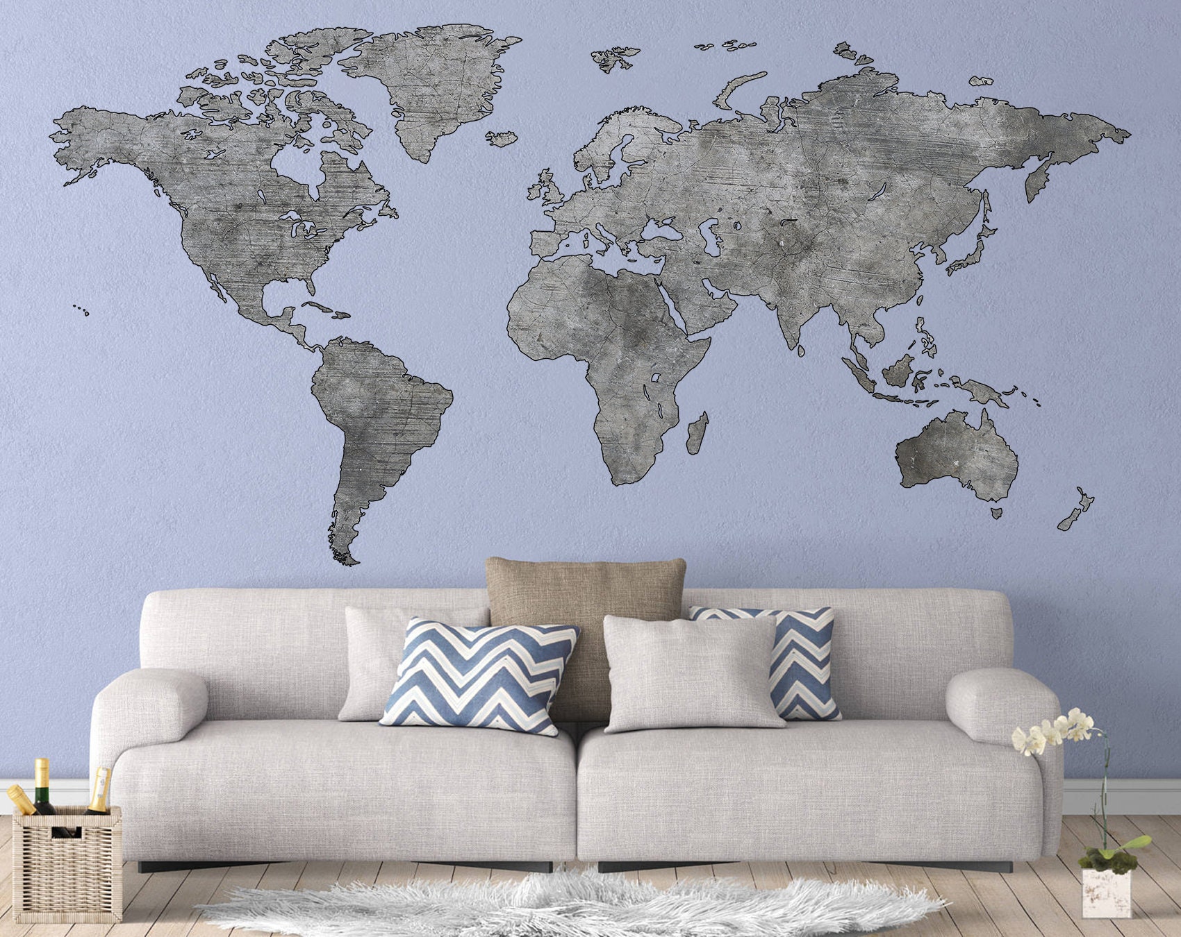 Greyscale map Wall Art World Map Decal Big world map Decal | Etsy