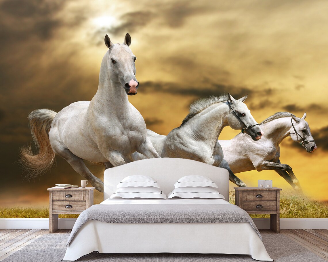 Running Horses Wallpaper Peel and Stick Wall Mural Wild Horses | Etsy