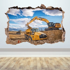 Construction Wall Stickers Excavator Vinyl Decal Large Wall Stiker Prints Kids Room Décor Excavator Wall art Mining Loader Boys Wall Sticker