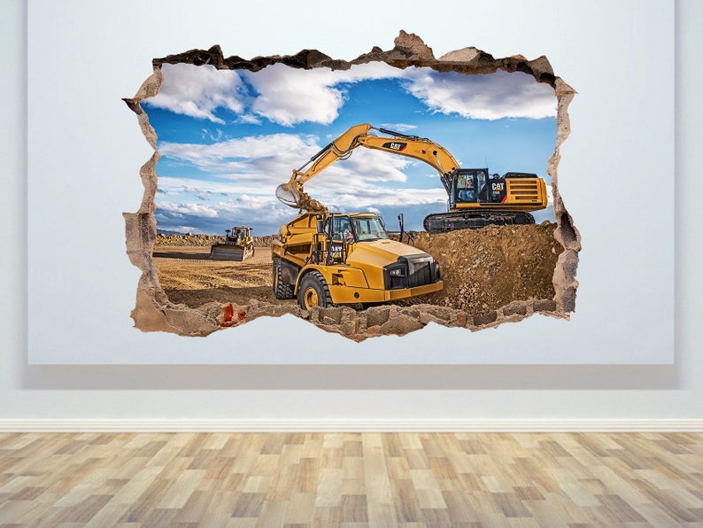 Construction Wall Stickers Excavator Vinyl Decal Large Wall Etsy