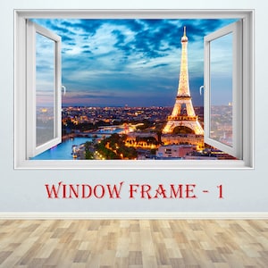 Paris Window View Decor Wall Sticker Eiffel Tower Wall Art Wall Decal 3D Window Wall Sticker Eiffel Tower Paris Print Vinyl Large Sticker