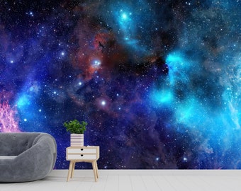Galaxy Night Sky Wallpaper Space Nebula Wall Mural Kids Room Astronomy Decor, Cosmic Peel and Stick, Starry Universe Mural, Nursery Wall Art