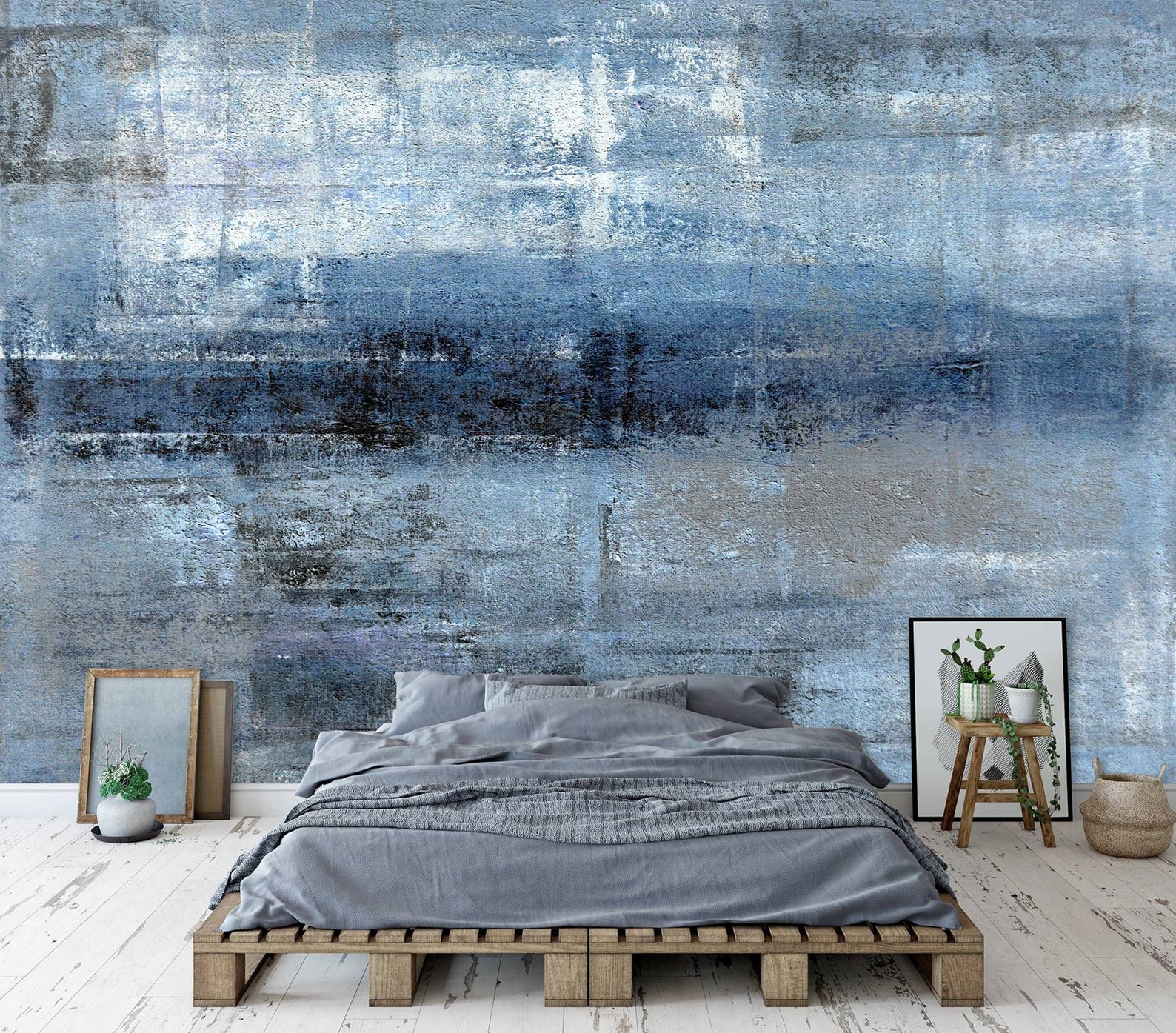 Abstract Blue Grey Wall Mural Print Wallpaper Office Wallpaper Etsy