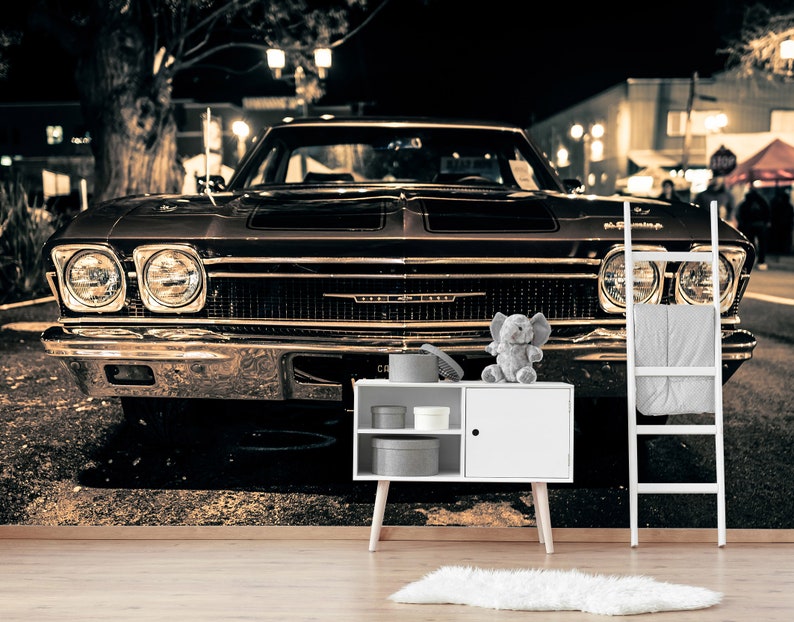 Vintage Car Decor Classic Car Wall Art Vinyl Wallpaper Large Etsy