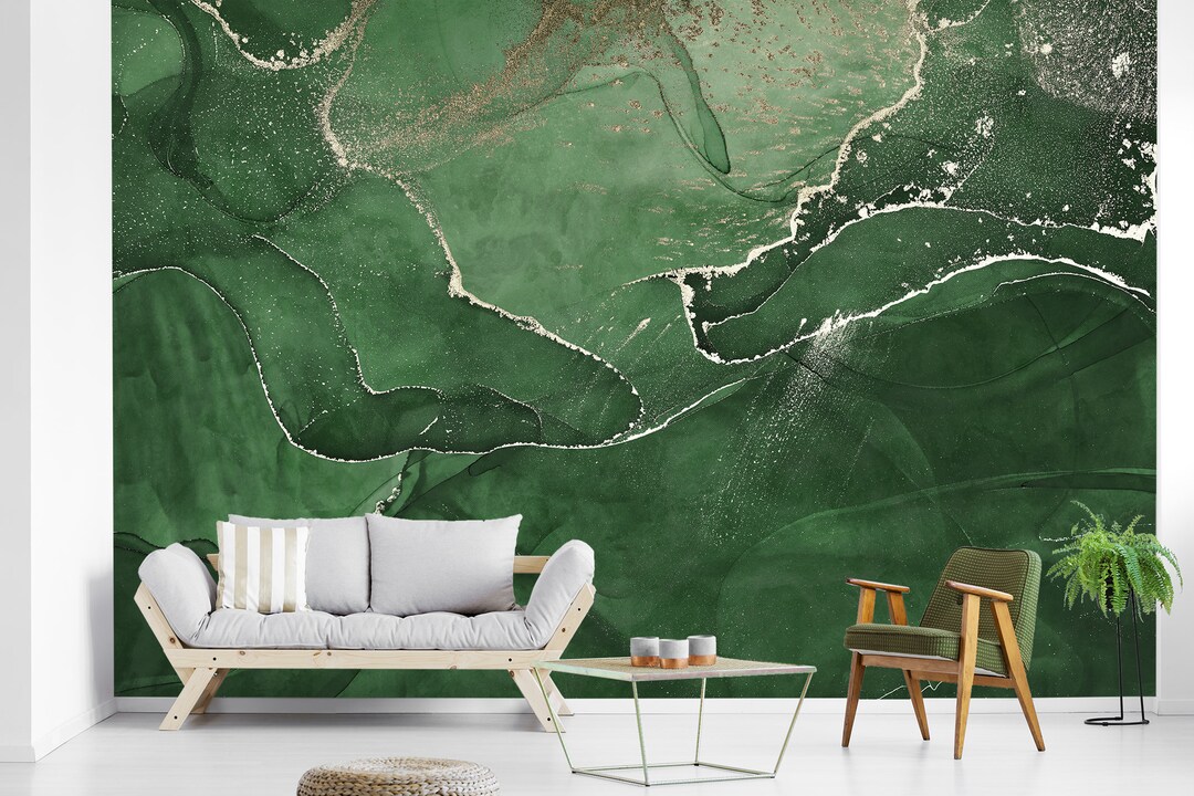 Dark Green Peel and Stick Wallpaper Wall Mural Marble Bedroom Living