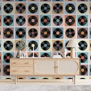 Vinyl Records Mural Wallpaper Peel and Stick / Traditional Retro Vinyl Records Vintage Wallpaper Music Wall Decor Music Wallpaper Murals