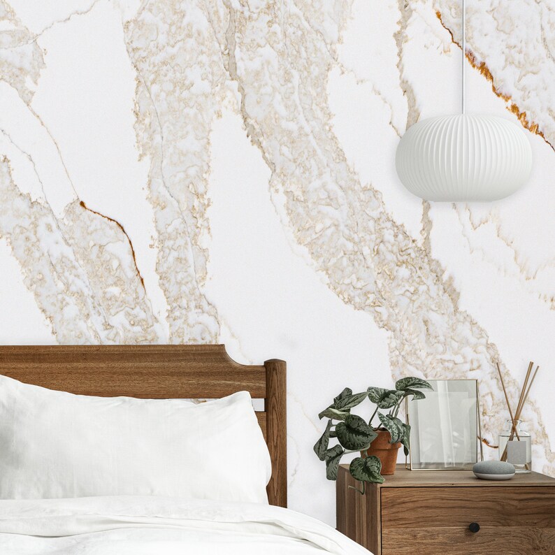 Abstract White Marble Wallpaper Peel and Stick / Traditional White
