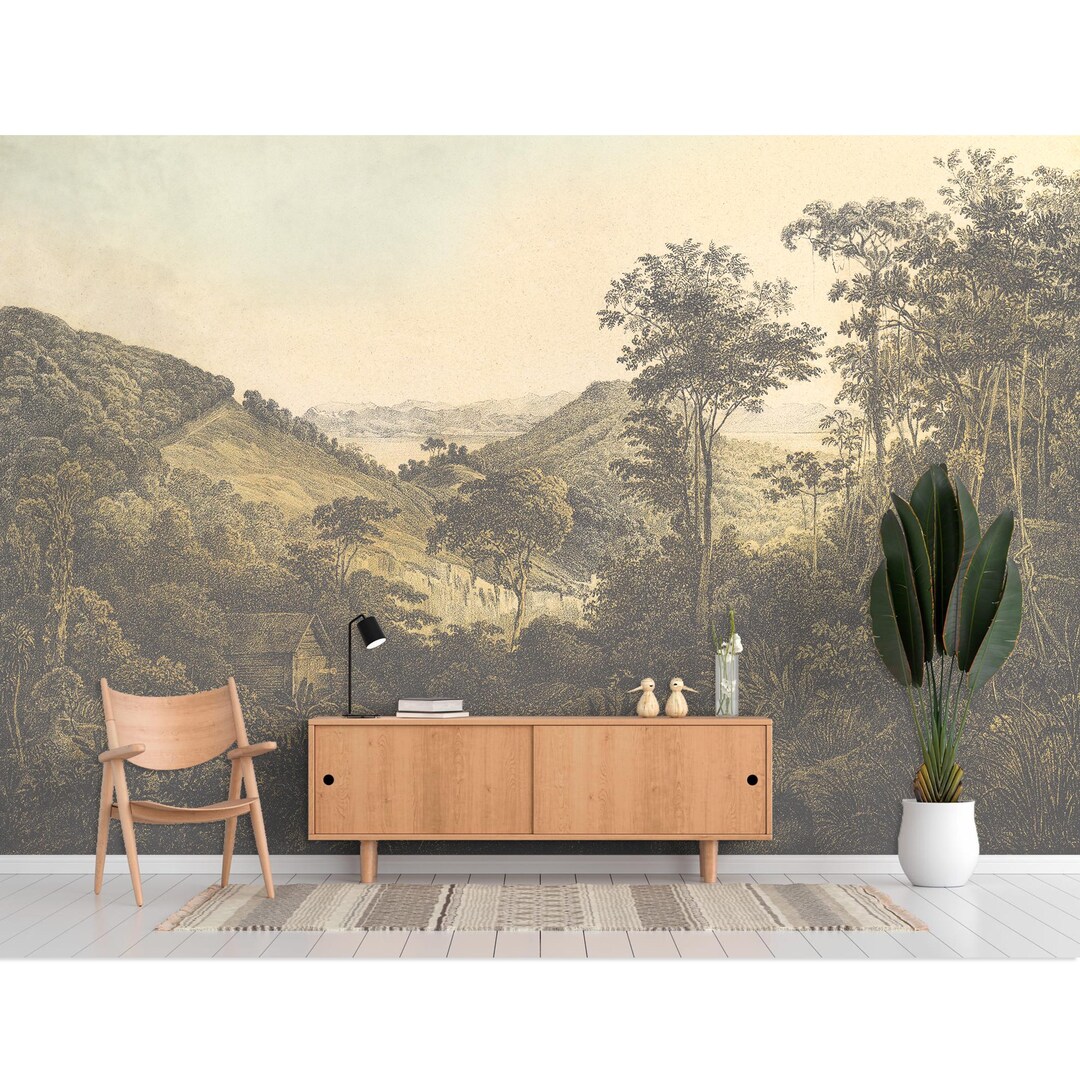 Vintage Tropical Landscape Wallpaper Peel and Stick Wall Mural Retro ...
