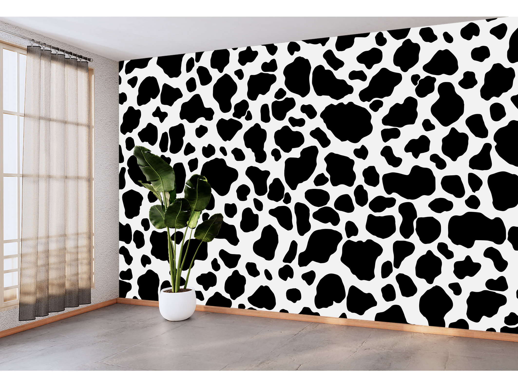 AMIYA Cow Print Peel and Stick Wallpaper 17.7 X 120 Black and