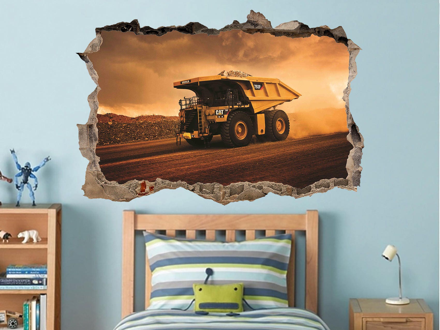 Dump Truck Sticker 3D Wall Decal Construction Machinery Wall Art Truck Wall Decal Dumper Truck Wall Decor Truck Wall Sticker