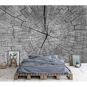 Wood Rings Wallpaper Peel and Stick Old Wood Rings Wall Mural Vintage Eco Scandinavian Wallpaper Grey Farmhouse Wallpaper Rustic Mural Print