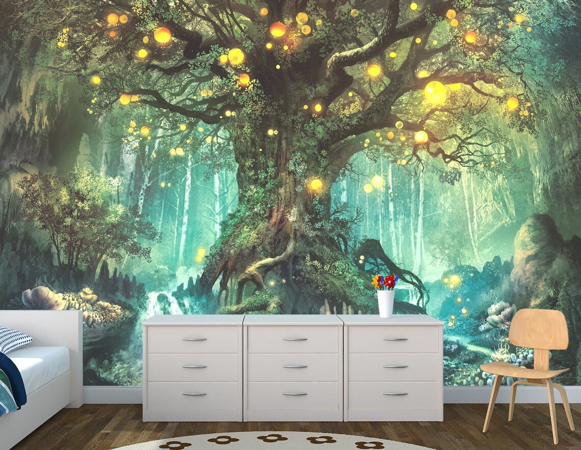 Fantasy Tree Wallpaper Magic Forest Wall Mural Peel and Stick Etsy