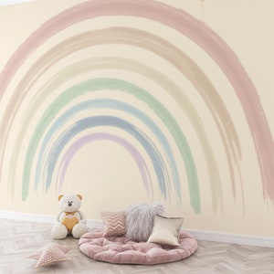 Rainbow Wallpaper Rainbow Wall Mural Playroom Nursery Wallpaper Boho Wallpaper Bedoom Wallpaper Peel and Stick Watercolor Wallpaper Print