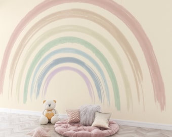 Watercolor Rainbow Wall Mural, Boho Nursery Wallpaper (Peel and Stick)
