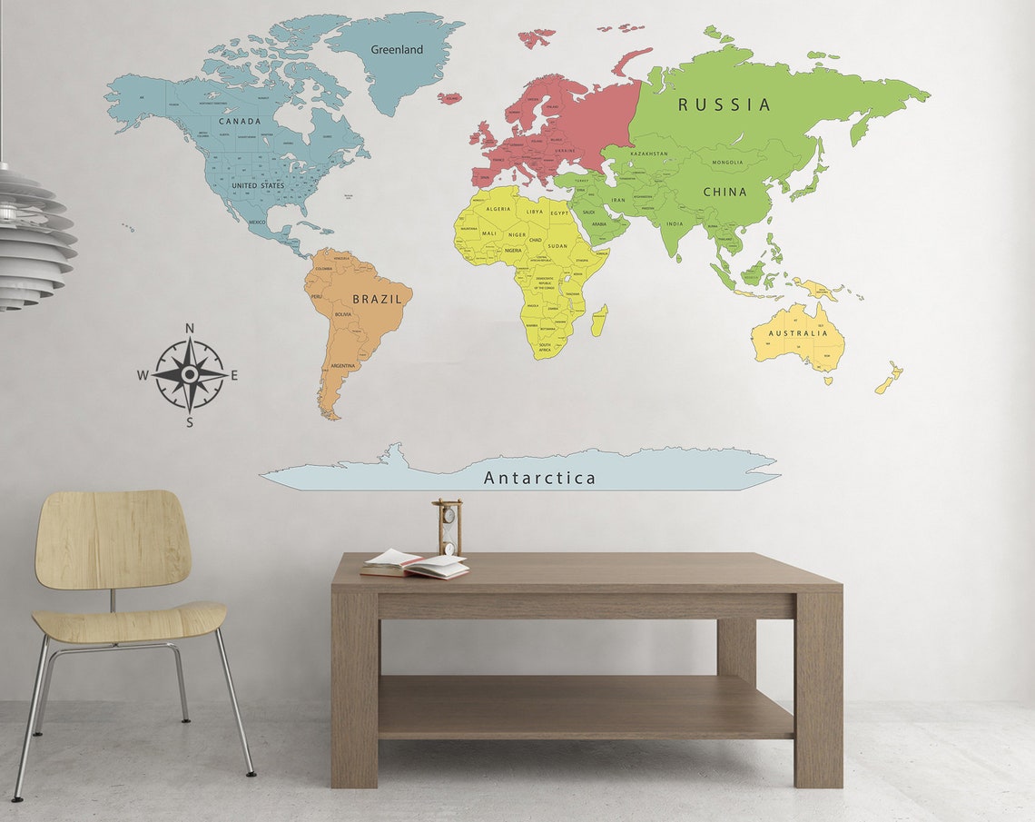 World Map Wall Art Map Decal Detailed World Map Travel Map Map | Etsy