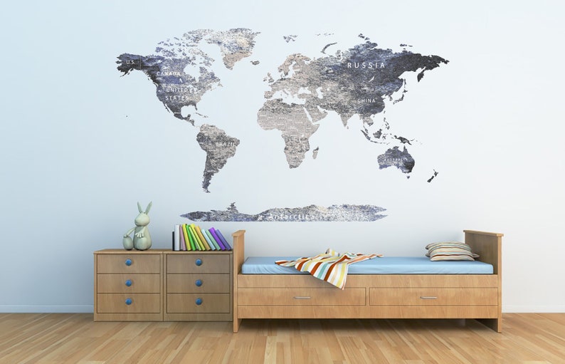 World Map Wall Sticker Map Decal Abstract Wall Art Travel Room Etsy