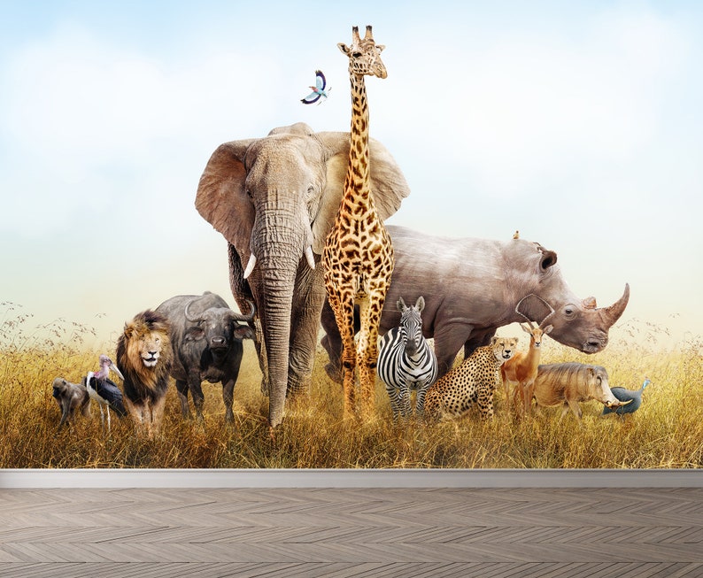 Safari Wallpaper African Savannah Africa Wallpaper Wall Mural Etsy