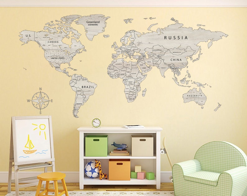 World Map Decal Wall Print Large Wall Art Decal Art Vinyl | Etsy