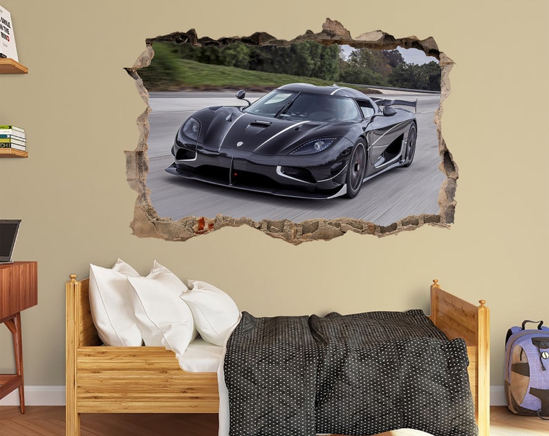 Koenigsegg Agera R 3D Wall crack Koenigsegg Prints Cars Poster Koenigsegg sticker Sport Car Super car Decal Garage decor Nursery Kids decor