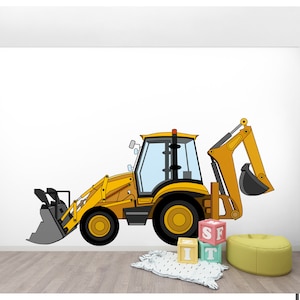 Kids Wall Decal Construction Bulldozer Excavator Tractor Large Wall Sticker Boy Room Nursery Wall Decor Kids Room Decal Tractor Wall Sticker