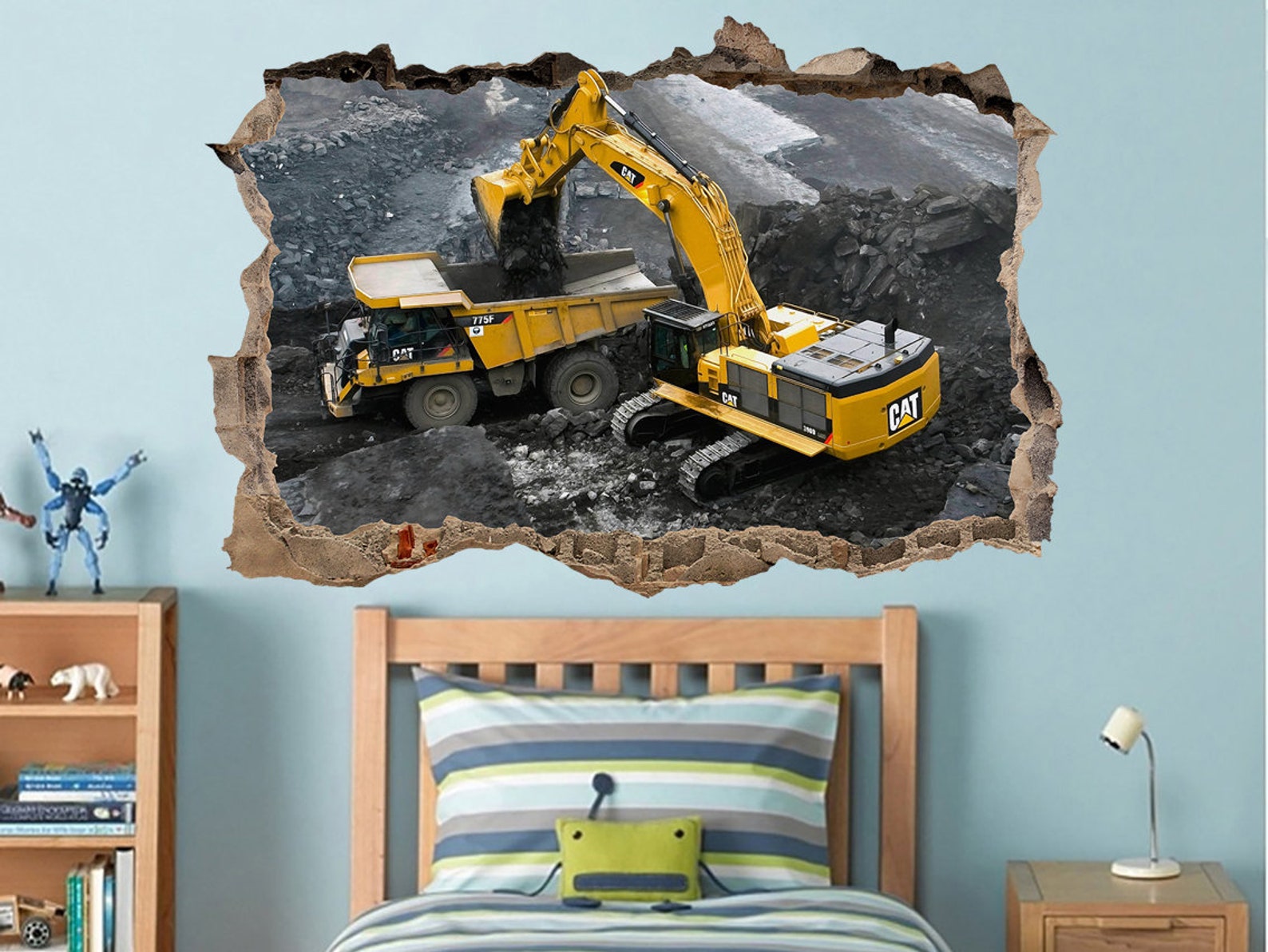Excavator Wall Decal Playroom Decor Kids Wall Sticker Etsy
