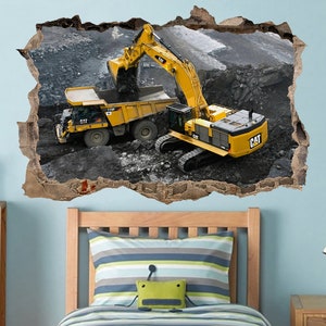 Excavator Wall Sticker Construction Machinery Wall Art Playroom Wall Decor Kids Wall Sticker Excavator Wall Decal Vinyl Sticker Gift for Boy
