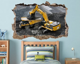 Excavator Wall Sticker Construction Machinery Wall Art Playroom Wall Decor Kids Wall Sticker Excavator Wall Decal Vinyl Sticker Gift for Boy