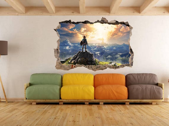 The Legend of Zelda Wall Decal Art Large Wall Sticker - Video Game Wall Decor Video Playroom Decal Zelda Decal Kids Poster Gift for Gamer