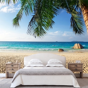 Carta da parati Beach Paradise - Carta da parati murale con vista sull'oceano tropicale - Carta da parati murale per camera da letto e soggiorno Carta da parati murale con isola tropicale Carta da parati murale con spiaggia sul mare