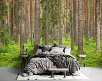 Pine Woodland Photo Wallpaper Nature Mural - Living Room, Bedroom - Peel and Stick / Traditional Wall Decor