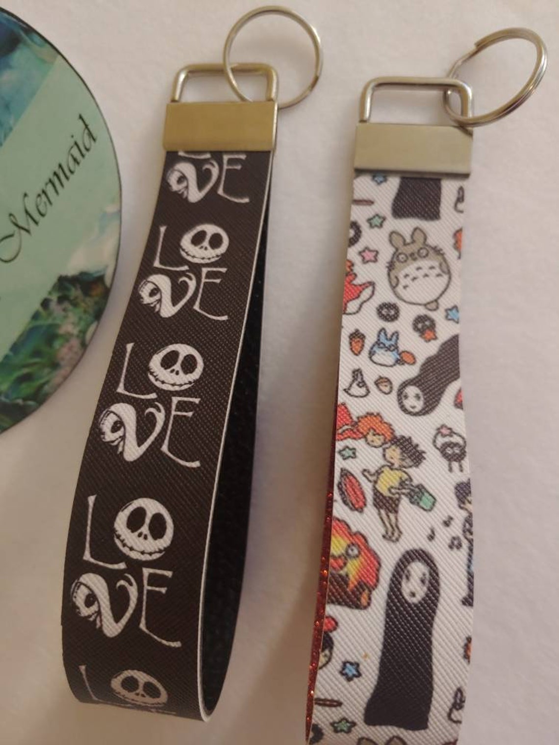 Faux Leather Wristlet Keychain Key Fob Skeleton Gray Cat | Etsy