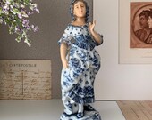 Antique late 19th c. Volkstedt Hand Painting porcelain Female figurine, Germany antique porcelain, lady figurine, blue porcelain.