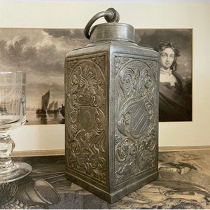 1890, Antique Pewter Canister, Germany, pewter decanter.