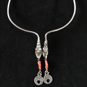 An old berber necklace, torque, silver and coral, snake, Algeria, Tunisia