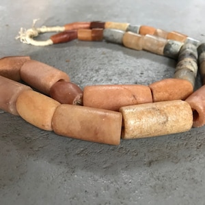 Rare Large Ancient Cylinder Beads Quartz Agate Carnelian Strand C. 1000 Years Old, Mali