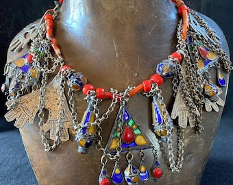 Collier Vintage Kabyle Berbère – Émaux Et Métal – Bijou Authentique D'occasion