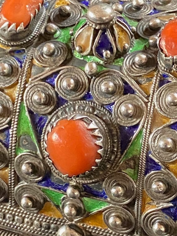 Superbe Bracelet Berbère En Argent Massif émaillé De Ben Yenni – Pièce Traditionnelle Unique