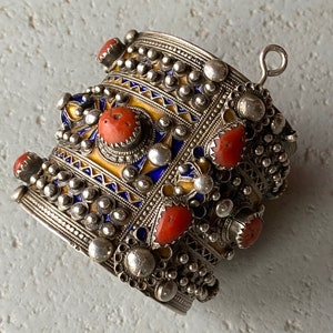 Collier Ancien En Argent Massif émaillé - Style Traditionnel Ben Yenni - Occasion (antique) - Bijou Ethnique Et Unique