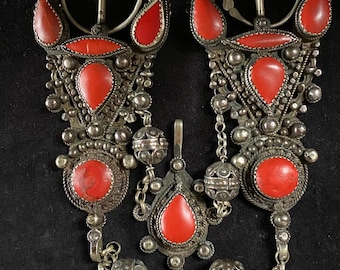 Ancienne Broche En Argent Massif Traditionnel Émaillé Ben Yenni