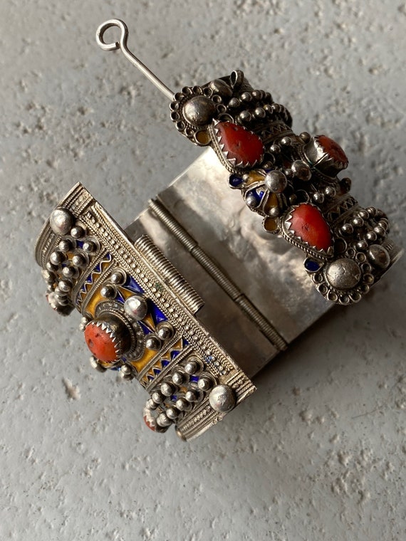 Bracelet Ancien En Argent Massif Émaillé - Style Traditionnel Ben Yenni - Occasion