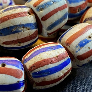 American Flag Striped Red and White Core Venetian trade beads, Africa, late 1800-s to early 1900-s.