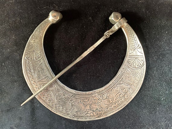 Ancienne Broche fibule En Argent Massif Art Déco Nouveau