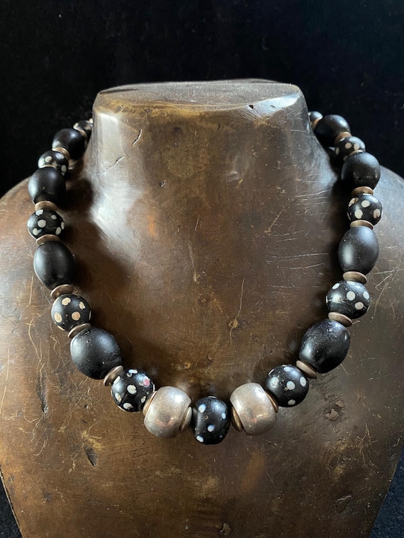 A Necklace Made of Old African Trade Beads and High Grade (925