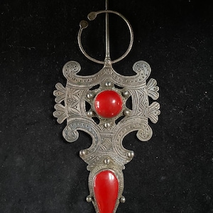 Antique Fibula Atlas Saharan, Algeria, early 1900s, silver and celluloid