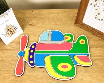 Airplane Puzzle for Kids, Wooden Airplane Toy, Nature Building Blocks, Airplane Nursery Decor, Personalized Gift for Kids, Toddler Gift