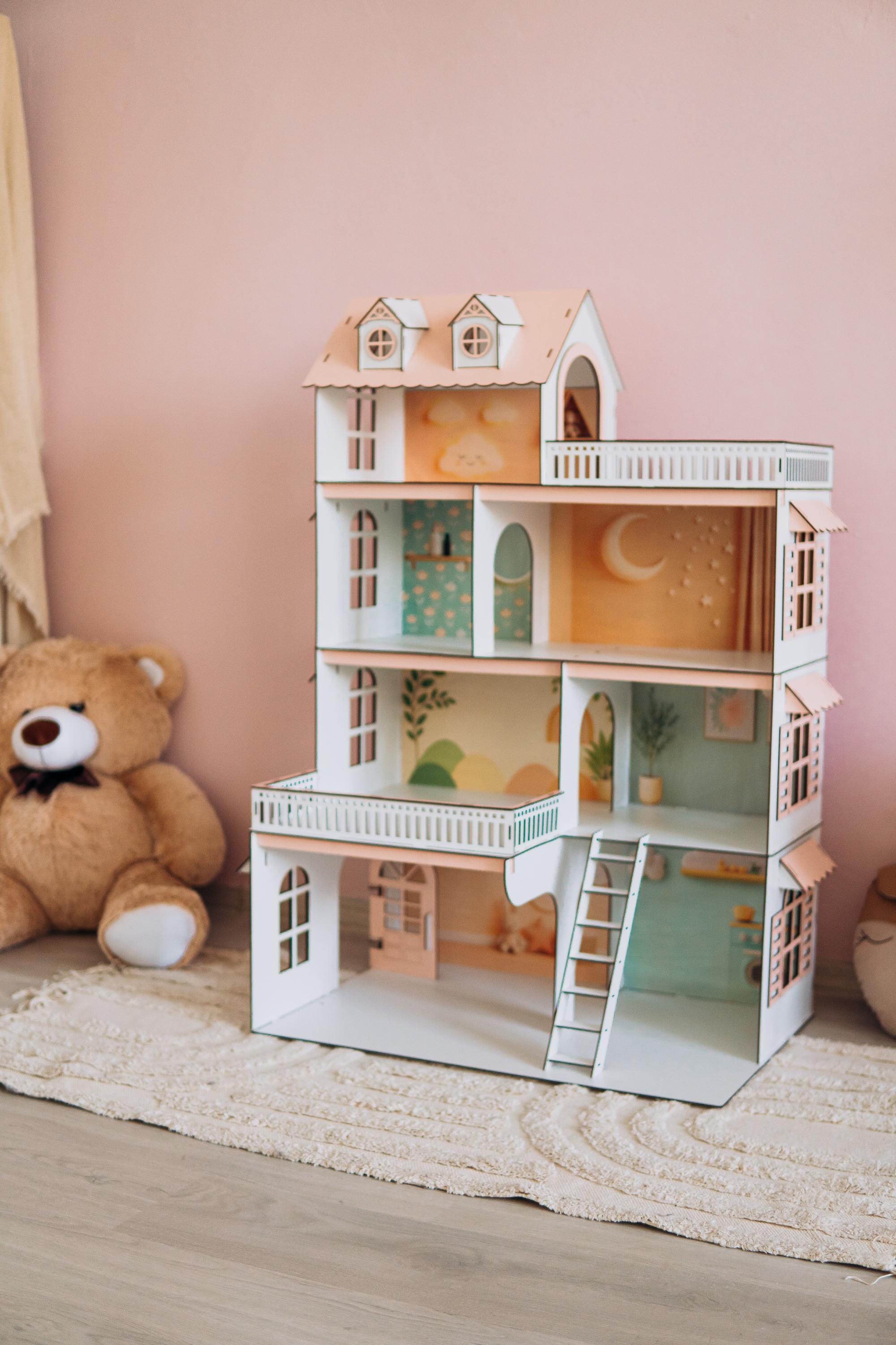 Casa De Muñecas De Madera Con Muebles Incluidos - Regalo Perfecto Para Niños Y Niñas De 3 A 6 Años, Villa De 3 Pisos Con 5 Habitaciones
